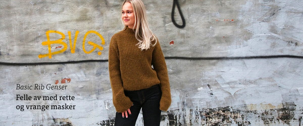 Felle av med rette og vrange masker. Hjelpevideo til Norsk og engelsk strikkeoppskrift på basic ribbegenser