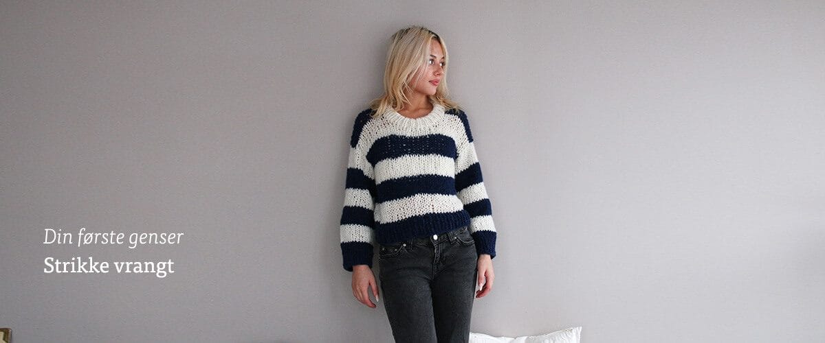 Strikke vrangt. Hjelpevideo til strikkeoppskriften på Din første genser - stripete enkel genser i mykt garn